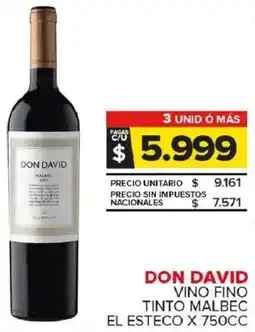 Carrefour Maxi Don david vino fino tinto malbec el esteco oferta