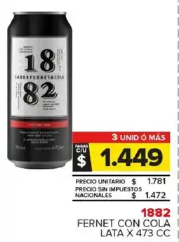 Carrefour Maxi 1882 fernet con cola lata oferta