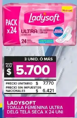 Carrefour Maxi Ladysoft toalla femenina ultra delg tela seca oferta