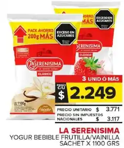 Carrefour Maxi La serenisima yogur bebible frutilla/vainilla sachet oferta