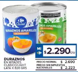 Carrefour Maxi Classic duraznos en mitades clasico/light lata oferta