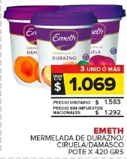 Carrefour Maxi Emeth mermelada de durazno/ ciruela/damasco pote oferta