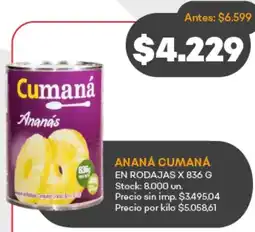 Supermercados Tadicor Ananá cumana en rodaja en rodajas oferta