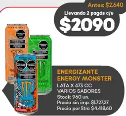 Supermercados Tadicor Energizante energy monster lata varios sabores oferta