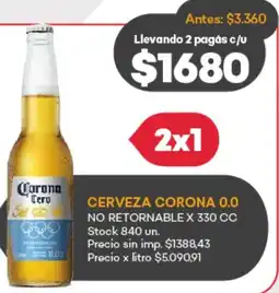 Supermercados Tadicor Cerveza corona 0.0 no retornable oferta
