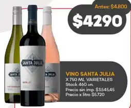 Supermercados Tadicor Santa julia vino varietales oferta