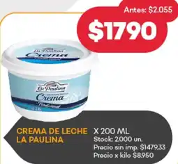 Supermercados Tadicor La paulina crema de leche oferta