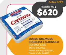 Supermercados Tadicor Sobrero y cagnolo queso cremoso horma oferta