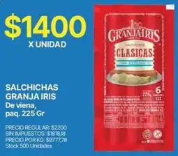 Supermercados Vea Granja iris salchichas de viena, paq. oferta