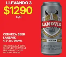 Supermercados Vea Cerveza beer landvik 4,5º, lat. oferta