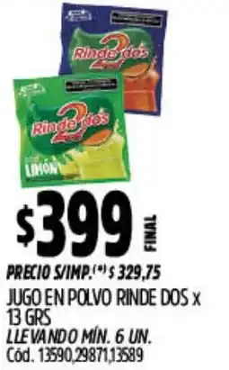 Supermercados Yaguar Rinde dos jugo en polvo oferta