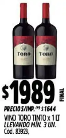 Supermercados Yaguar Toro vino tinto oferta