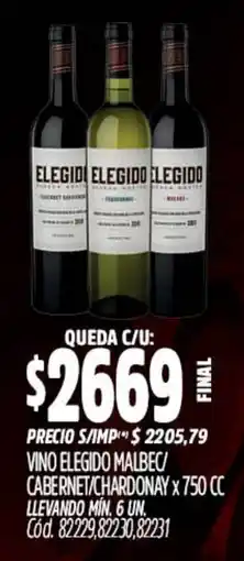 Supermercados Yaguar Elegido vino malbec cabernet/chardonay oferta