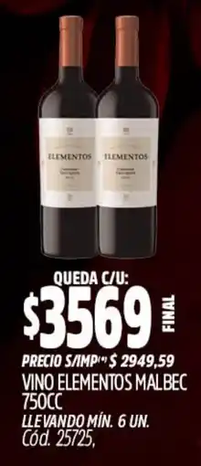 Supermercados Yaguar Elementos vino malbec oferta