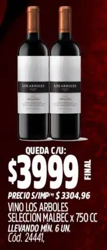 Supermercados Yaguar Los arboles vino seleccion malbec oferta
