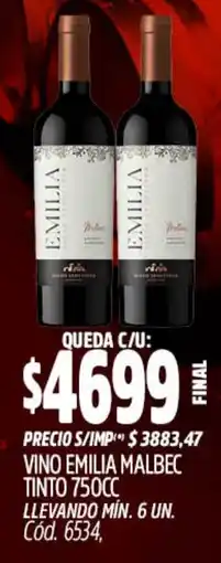 Supermercados Yaguar Emilia vino malbec tinto oferta