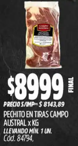 Supermercados Yaguar Pechito en tiras campo austral oferta