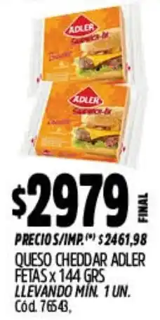Supermercados Yaguar Adler queso cheddar fetas oferta