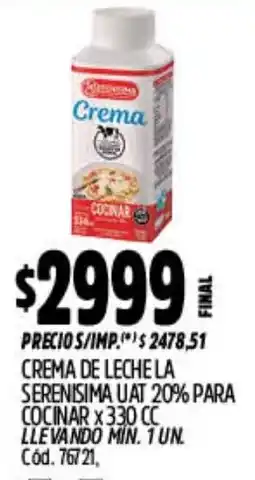 Supermercados Yaguar La serenisima crema de leche uat 20% para cocinar oferta