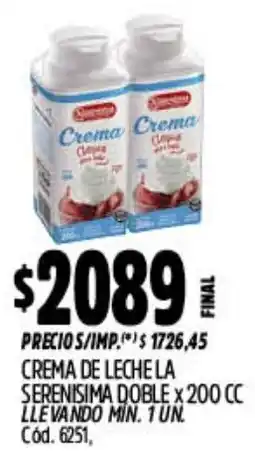 Supermercados Yaguar La serenisima doble crema de leche oferta