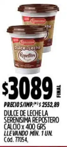 Supermercados Yaguar La serenisima dulce de leche repostero calcio oferta
