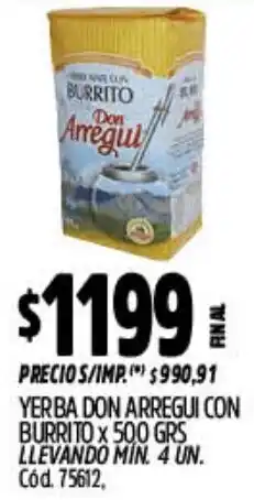 Supermercados Yaguar Don arregui yerba con burrito oferta
