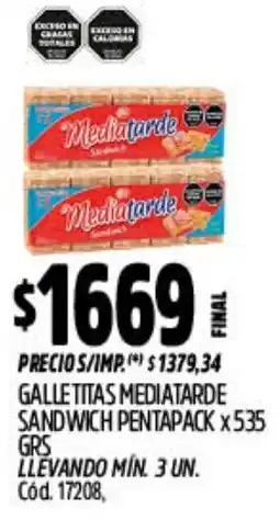 Supermercados Yaguar Mediatarde galletitas sandwich pentapack oferta