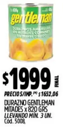 Supermercados Yaguar Gentleman durazno mitades oferta