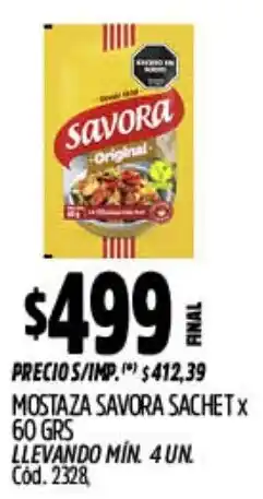 Supermercados Yaguar Savora mostaza sachet oferta