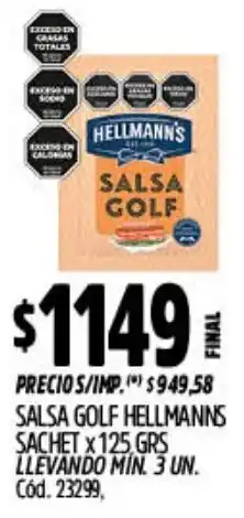 Supermercados Yaguar Hellmann's salsa golf sachet oferta