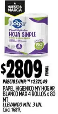 Supermercados Yaguar My hogar papel higienico blanco max oferta
