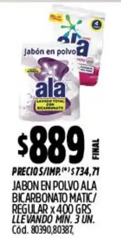 Supermercados Yaguar Ala jabón en polvo bicarbonato matic/ regular oferta