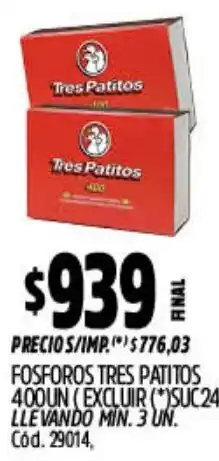 Supermercados Yaguar Tres patitos fosforos oferta