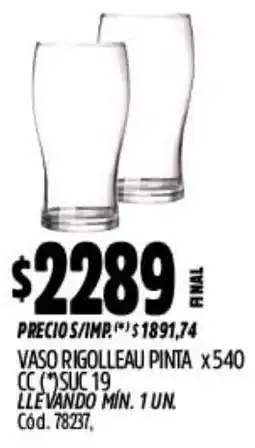 Supermercados Yaguar Rigolleau pinta vaso oferta