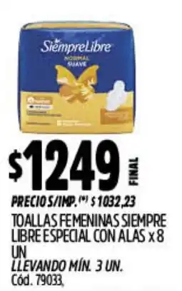 Supermercados Yaguar Siempre libre toallas femeninas especial con alas oferta