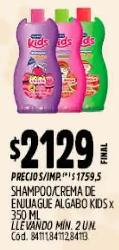 Supermercados Yaguar Algabo kids shampoo/crema de enjuague oferta