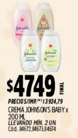 Supermercados Yaguar Johnson's baby crema oferta