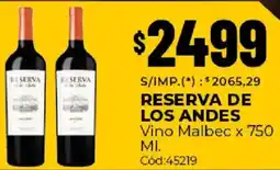 Diarco Reserva de los andes vino malbec oferta