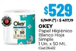 Diarco Okey papel higiénico blanco hoja simple oferta