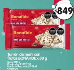 Supermercados Buenos Días Bonafide turrón de maní con frutas oferta