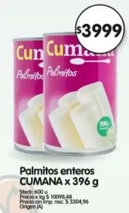 Supermercados Buenos Días Cumana palmitos enteros oferta