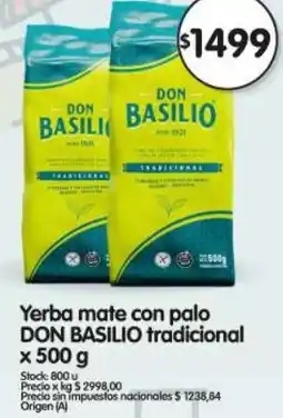 Supermercados Buenos Días Don basilio yerba mate con palo tradicional oferta