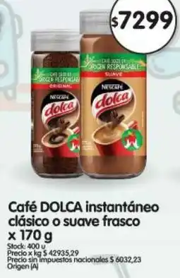 Supermercados Buenos Días Dolca café instantáneo clásico o suave frasco oferta
