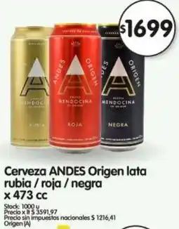 Supermercados Buenos Días Andes cerveza origen lata rubia/roja/negra oferta