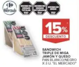 Carrefour El Mercado sandwich triple de miga jamon y queso oferta
