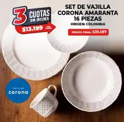 Supermayorista Vital Set de vajilla corona amaranta oferta