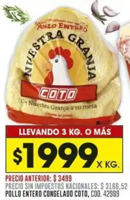 Coto Pollo entero congelado coto oferta