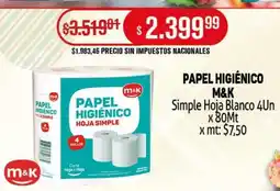 Makro M&K papel higiénico simple hoja blanco oferta