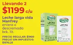 Supermercados Vea Manfrey leche larga vida entera o descremada brk. oferta