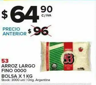 Carrefour Arroz largo fino 0000 kg 53 oferta
